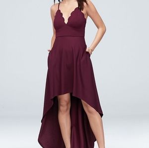 Scalloped Crepe High-Low Spaghetti Strap Dress